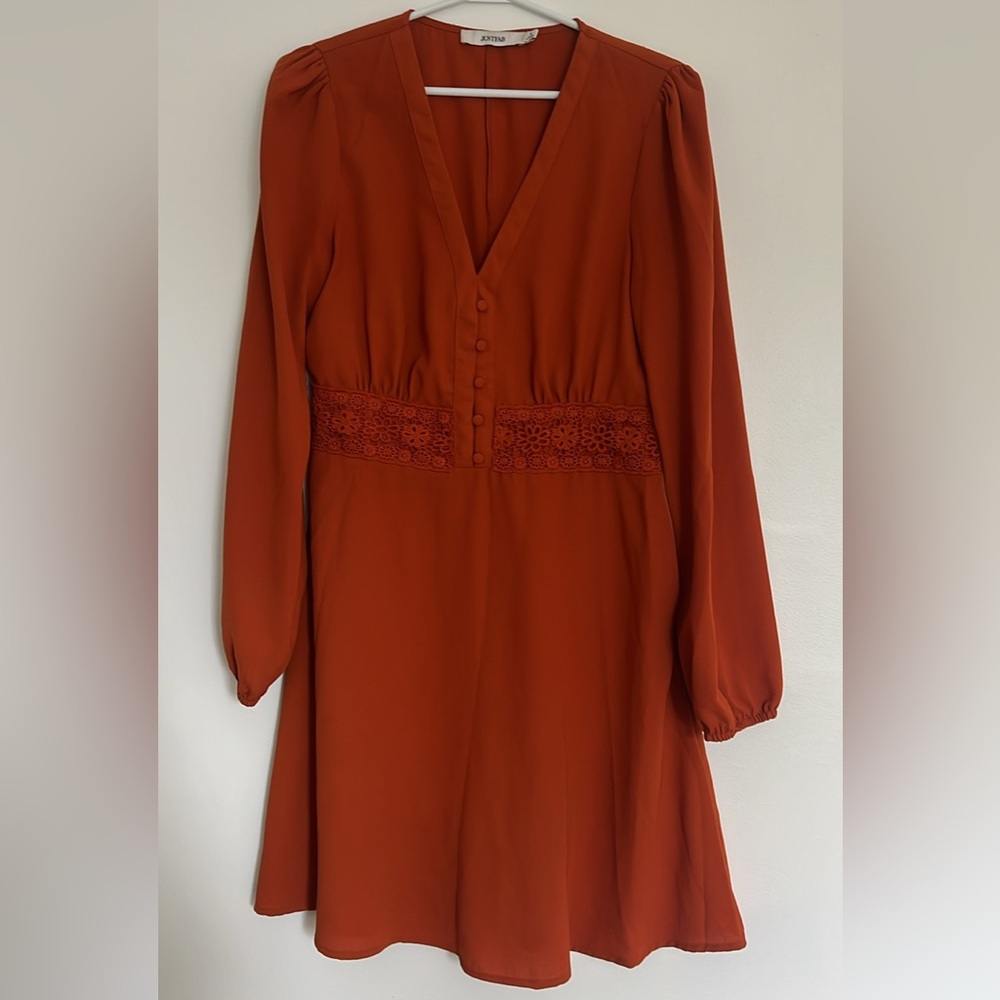 JUST FAB Elegant Rust Orange Women's Dress